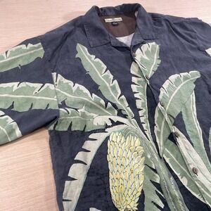 Tommy Bahama Shirt Mens XL Black Green Silk Hawaiian Banana Leaf Relax Harrahs